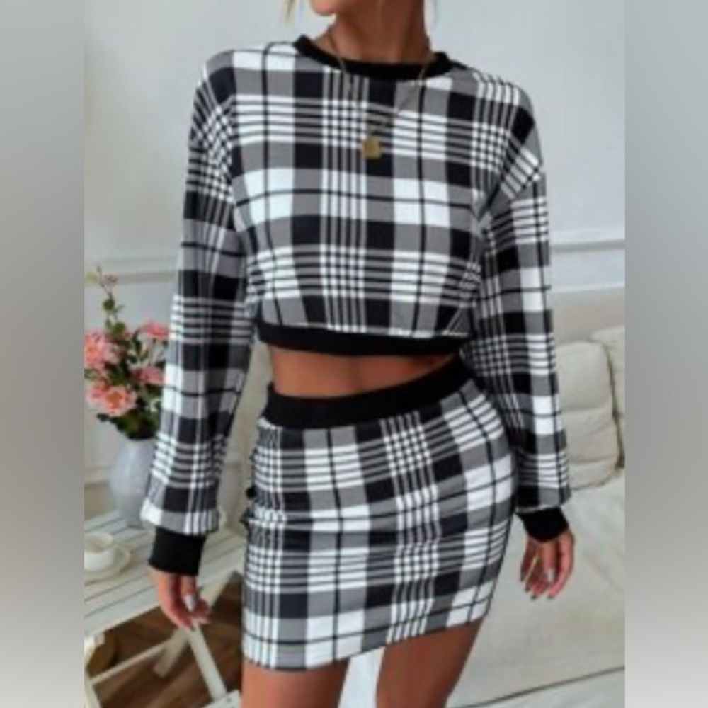 Plaid Shirt & Skirt Set